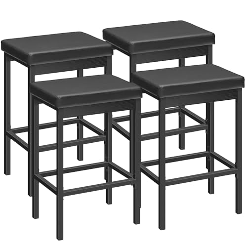 4 Black Bar Stools Set - 24.8-Inch Counter Height Kitchen & Dining Chairs with Upholstery