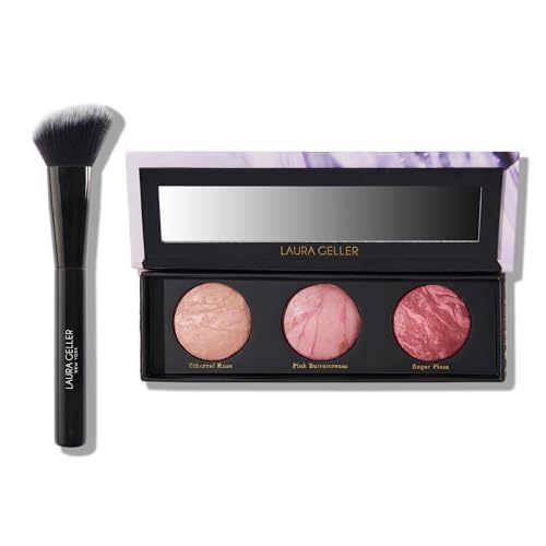 LAURA GELLER NEW YORK Geller's Greatest Better Than Ever 3pc Marbleized Blush Palette Trio + Angled Brush Set