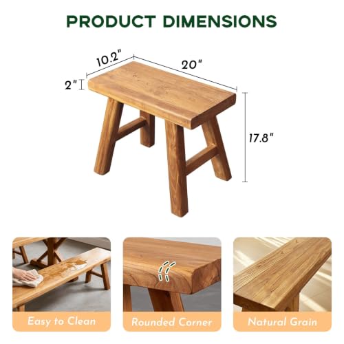 Farmhouse End of Bed Bench 20 Inch Natural Solid Wood Entryway Seat