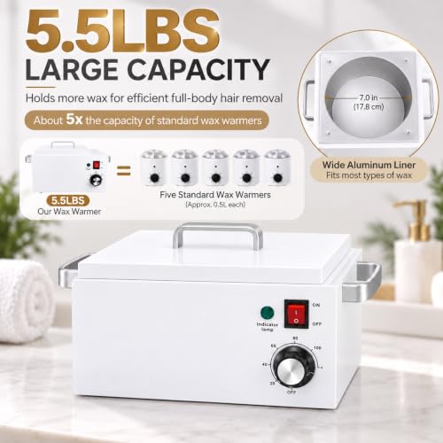 5.5Lbs Professional Wax Warmer for Hair Removal with 0-120°C Temperature Control - Large Salon & Home Wax Pot - Variation of 5.5 Pound