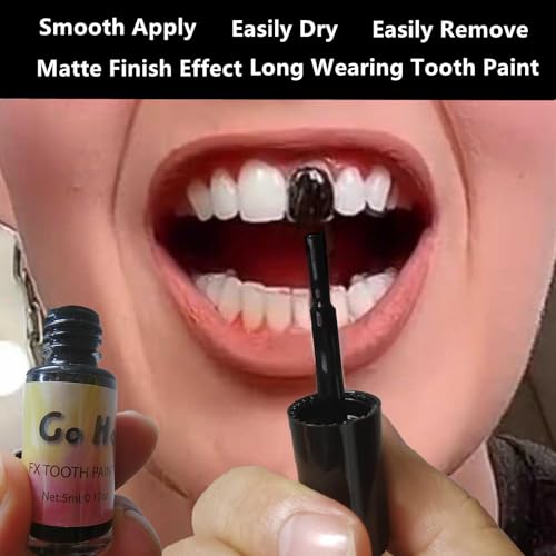 Go Ho Makeup Tooth SFX Black Paint,Temporary Black Teeth Paint,Safe,Quick Dry&Realistic,Perfect for Cosplay,Theater,Halloween Clown Skeleton Zombie Vampire Costume Makeup,5 ml