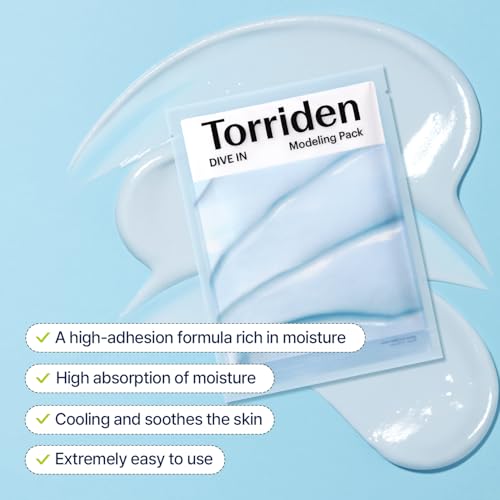 Torriden DIVE IN Modeling Mask (pack of 5) | Intensive Hydration and Cooling | 5D Hyaluronic Acid Complex, Glucose & Algin, Kaolin