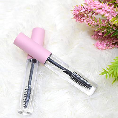 GTHER 10PCS 10ML Empty Mascara Tube Bottle With Eyelash Wand, Rubber Inserts & Funnels Set for Castor Oil/Growth Oil, DIY Cream Container With Cap, Matte Pink