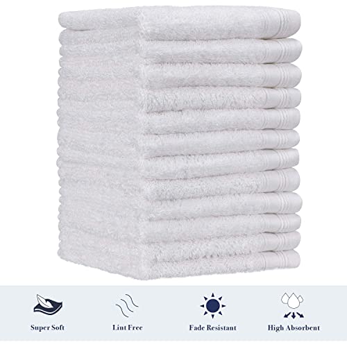 CRAFTSWORTH Cotton Washcloths Set (12x12 Inches,Pack of 12) -650 GSM 100% Ring Spun Cotton - Premium Quality Highly Absorbent and Soft Feel Face Cloth Fingertip Towels - White