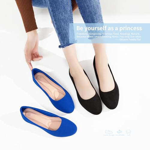 Obtaom Women's Black Ballet Flats Slip-On Dress Shoes, Round Toe, Size 9 Blue Variant