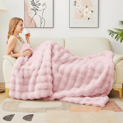 Latepis Faux Fur Twin Blanket 60x80 Light Pink Plush Warm Cozy Bed Couch