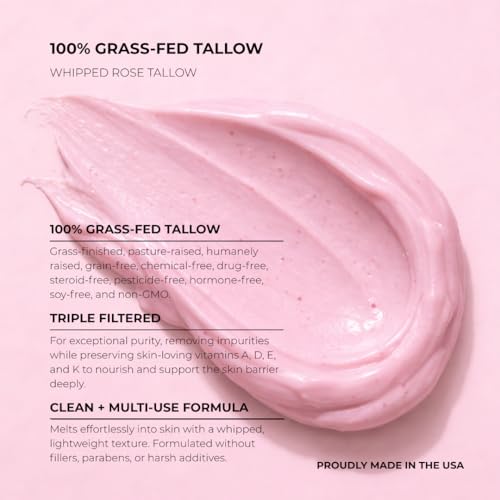 GLISSANT Rose Tallow Cr?me with Lavender | Grass Fed Whipped Beef Tallow Moisturizer for Face & Body | Deep Hydration for Dry Sensitive Skin | Extra Filtered No Beef Scent | 4 oz