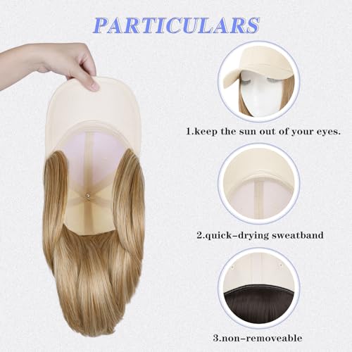 FORCUTEU 12 Inch Hat Wigs for Women Baseball Cap with Hair Extensions – Straight 27/613
