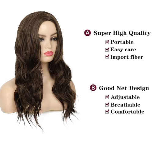 Long Wavy Brown Wig for Women - 20 Inch Synthetic Heat-Resistant Hairpiece