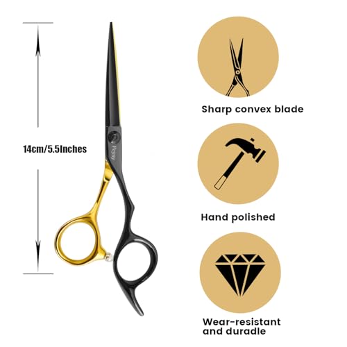 Gold & Black 5.5 Inch Hair Cutting Scissors - Professional Stainless Steel Barber Shears