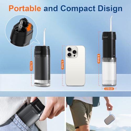 Portable Water Flosser for Teeth - Black, 4 Modes & 4 Intensity Levels, Travel Case, Removable Tank, IPX7 Waterproof, Cordless Dental Irrigator