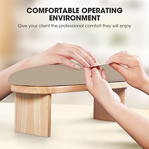 Runbby Beige Nail Arm Rest with Adjustable Height, PU Leather & Sponge, for Manicure