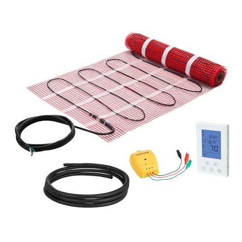 Self-Adhesive Mesh Floor Heating Mat 15 sqft 120V with Thermostat for Tile & Vinyl Flooring - Easy DIY Install