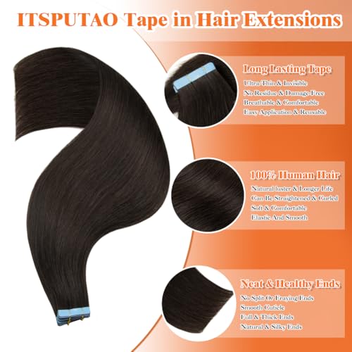 Tape in Hair Extensions Human Hair 18 Inch Natural Black Off Black 50g 20 pcs