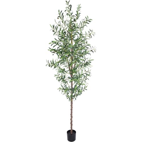 7FT Artificial Olive Tree Indoor Faux Plant with Trunk 1048 Leaves & 40 Fruits - 1 Pack