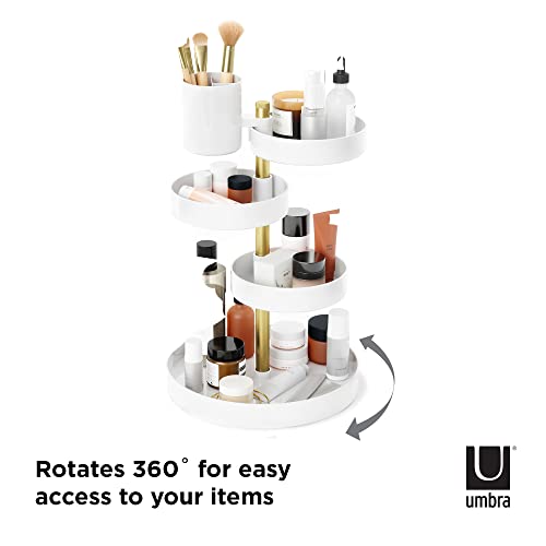 Umbra Pirouette Rotating Cosmetic Organizer White/Brass - Adjustable & Modern Vanity Storage
