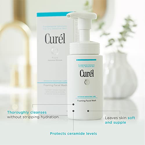 Curel Japanese Skin Care Foaming Daily Face Wash for Sensitive Skin,Hydrating Facial Cleanser for Dry-Skin,pH-Balanced and Fragrance-Free,5 Oz (Step 2 of 2-Step Skincare),(Pack of 2)