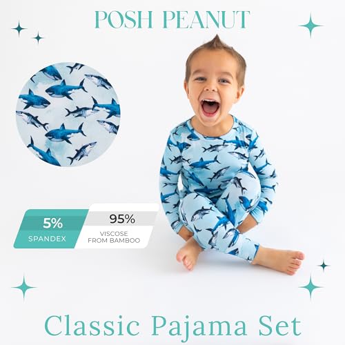 Sharks Boys Pajamas Set - Toddler Long Sleeve PJs for Kids 5-6 Years
