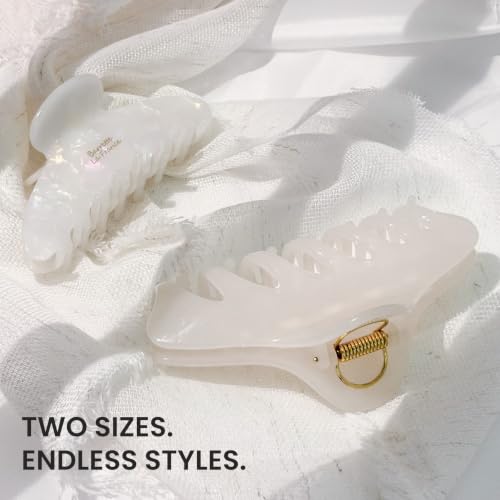 GlamUp 2Pcs Hair Claw Clips XL 5.5in & M 4.3in Acetate, White Pearl & Jelly Blush Pink – Strong Hold Gift Box