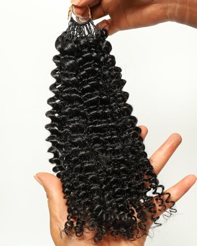 BEEOS Human Crochet Hair 16 Inch Natural Black Kinky Curly 40g Pre-Separated Knotless Extensions