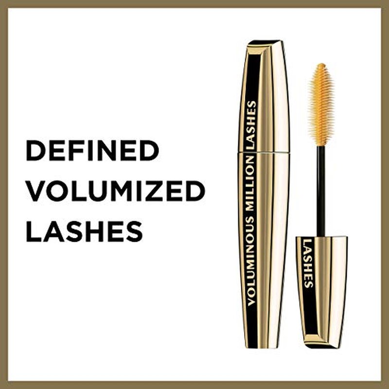 L¡¯Oreal Paris Makeup Voluminous Million Lashes Mascara, Volumizing Collagen Infused Eye Makeup, Amplifying Mascara Brush, Waterproof, Blackest Black, 0.32 Fl Oz., 1 Count