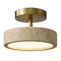 8-Inch Travertine Flush Mount Ceiling Light - Natural Stone & Gold Frame