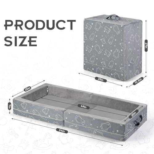 Umoving Portable Toddler Travel Bed - Foldable Soft Foam Floor Crib - Light Grey