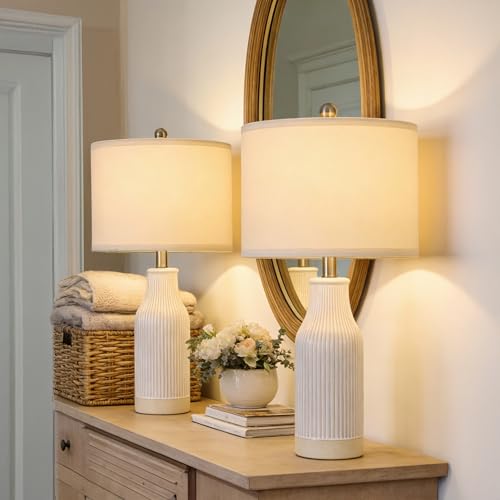Vortether 23.75" Cream Ceramic Bedside Lamps Set of 2 - Modern Farmhouse Style