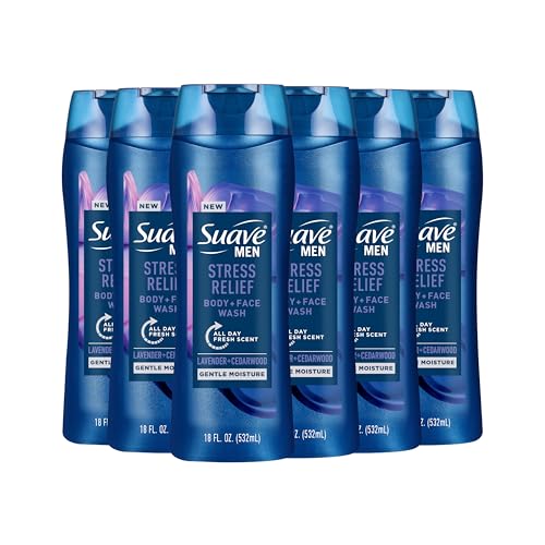 Men's Stress Relief Body and Face Wash with Lavender & Cedarwood, 18 oz, 6 Pack