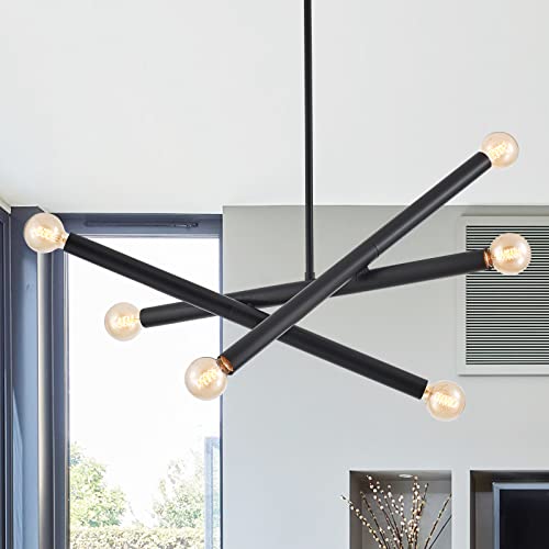 VANZARLA Black Sputnik Chandelier 6-Light Modern Pendant for Dining Room