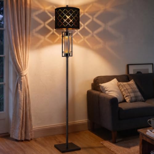 74-Inch Modern Floor Lamp with Nightlight - Black Metal Tall Standing Lamp, Stable Base