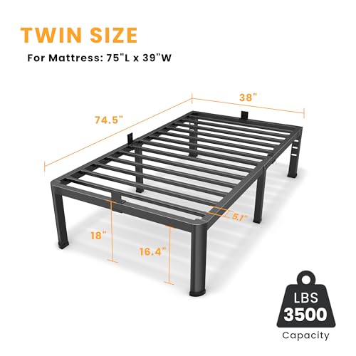 18 Inch Twin Size Metal Platform Bed Frame with Rounded Corners - Superay