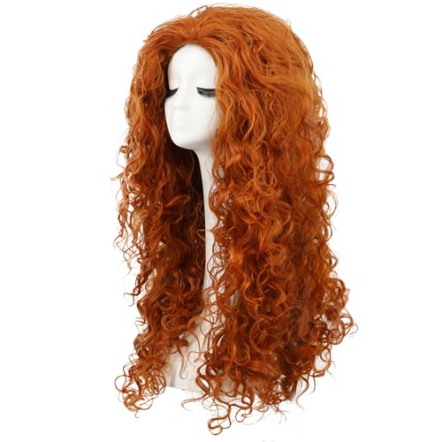 Women Fluffy Long Curly Orange Ginger Cosplay Wig for Halloween & Parties