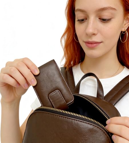 AgentMoon Leather Lipstick Pouch with Mirror & Hidden Magnetic Clasp - 09 Dark Coffee