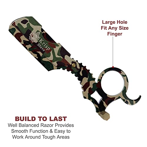Straight Razor with 10 Shaving Blades Razors for Men - Professional Barber Straight Edge Razor for Close Shaving Cut Throat Shavette Men Beard Shave Manual Blade Holder By Krisp Beauty Green Camo