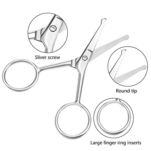 Mudder 3 Pieces Nose Hair Scissors Rounded Tip Scissors Facial Hair Trimming Stainless Steel Blunt Tip Trimmer for Eyebrows, Nose, Moustache, Beard, Grooming (Silver)