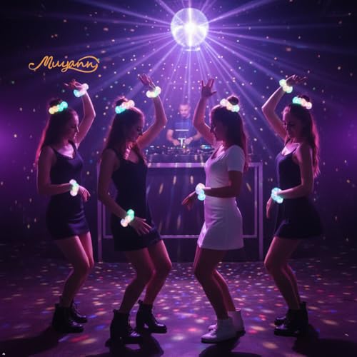 Multi-Colored 20+12pcs Light Up LED Scrunchies & Satin Hair Ties Set - Neon Party Accessories