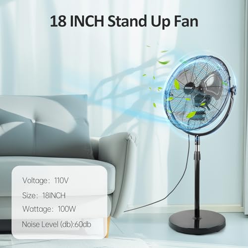 Heavy Duty 18-Inch Metal Pedestal Fan with Adjustable Height & 3 Speeds