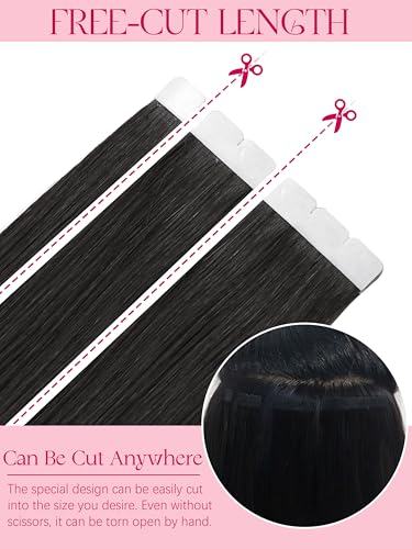 Mini Tape-In Hair Extensions 16 Inch Natural Black 10 Pcs - Variation #1B