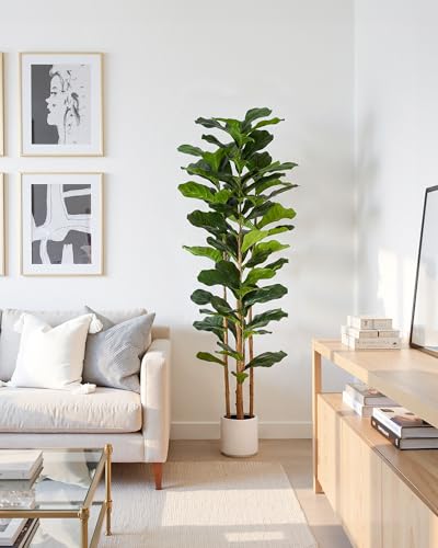5.9 Ft Faux Fiddle Leaf Fig Tree with Planter - Tall Indoor Artificial Plant
