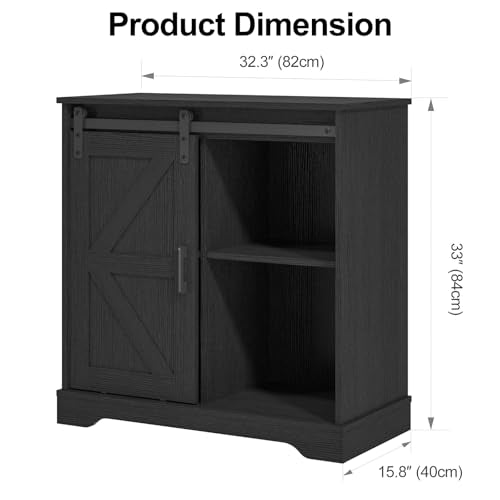 Sliding Barn Door Buffet Sideboard Storage Cabinet Black - Farmhouse Style