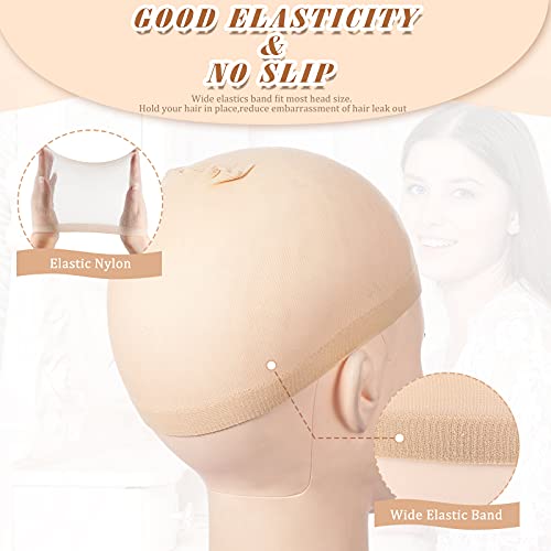 Waydress 100 Beige Nylon Wig Caps Elastic Stretchy Head Cover for Women Men Kids