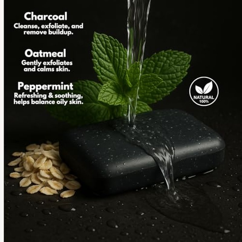 KELEBS Exfoliating Bar Soap for Men | Gentle Scrub Bar for Face & Body With Charcoal & Natural Ingredients | Plastic-Free | 5 Pack