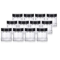 1 oz / 30 ml Clear Thick Wall Glass Straight Sided Jar with Black Smooth Lids (12 Pack) Airtight, Smell Proof