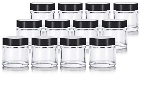 JUVITUS 1.7oz Glass Storage Jars with Black Lids - Airtight, Leak & Smell Proof (12 Pack)