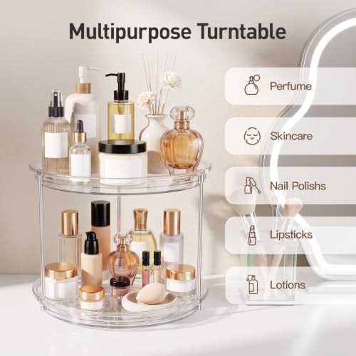 LazySpin 360° Rotating Makeup & Skincare Organizer, Clear Dual-Tier Countertop Storage