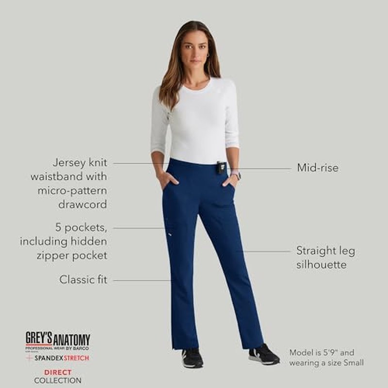 BARCO Grey's Anatomy Spandex Stretch Direct - Relay Scrub Pant for Women, Tapered Women's Scrub Pant