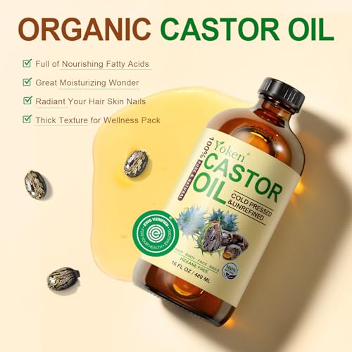 Organic Castor Oil in Glass Bottle 16 fl oz & Vitamin E Oil 8 fl oz Set | 60,000 IU Vitamin E oil for Scars Skin, Hexane Free Cold Pressed Castor Oil for Hair, Eyelashes, Face, Body Moisturizer