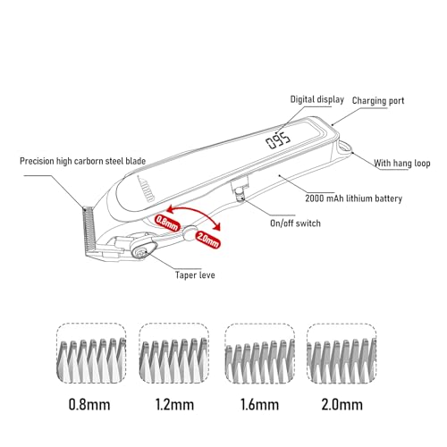 MRY Cordless Hair Clippers Rechargeable LCD Display Professional Guide Combs Hair Clippers for Men Women Barbers Hair Cutting Kit