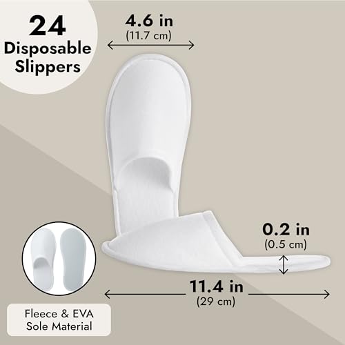 Juvale Disposable Slippers for Guests - Individually Wrapped Spa & Hotel Slippers - Slip-Resistant Shoes - Travel-Friendly Disposable Shoes - Medium (Men¡¯s US 10/Women¡¯s US 11) White - Pack of 24